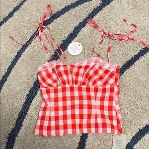 Red Gingham Camisole with Adjustable Straps